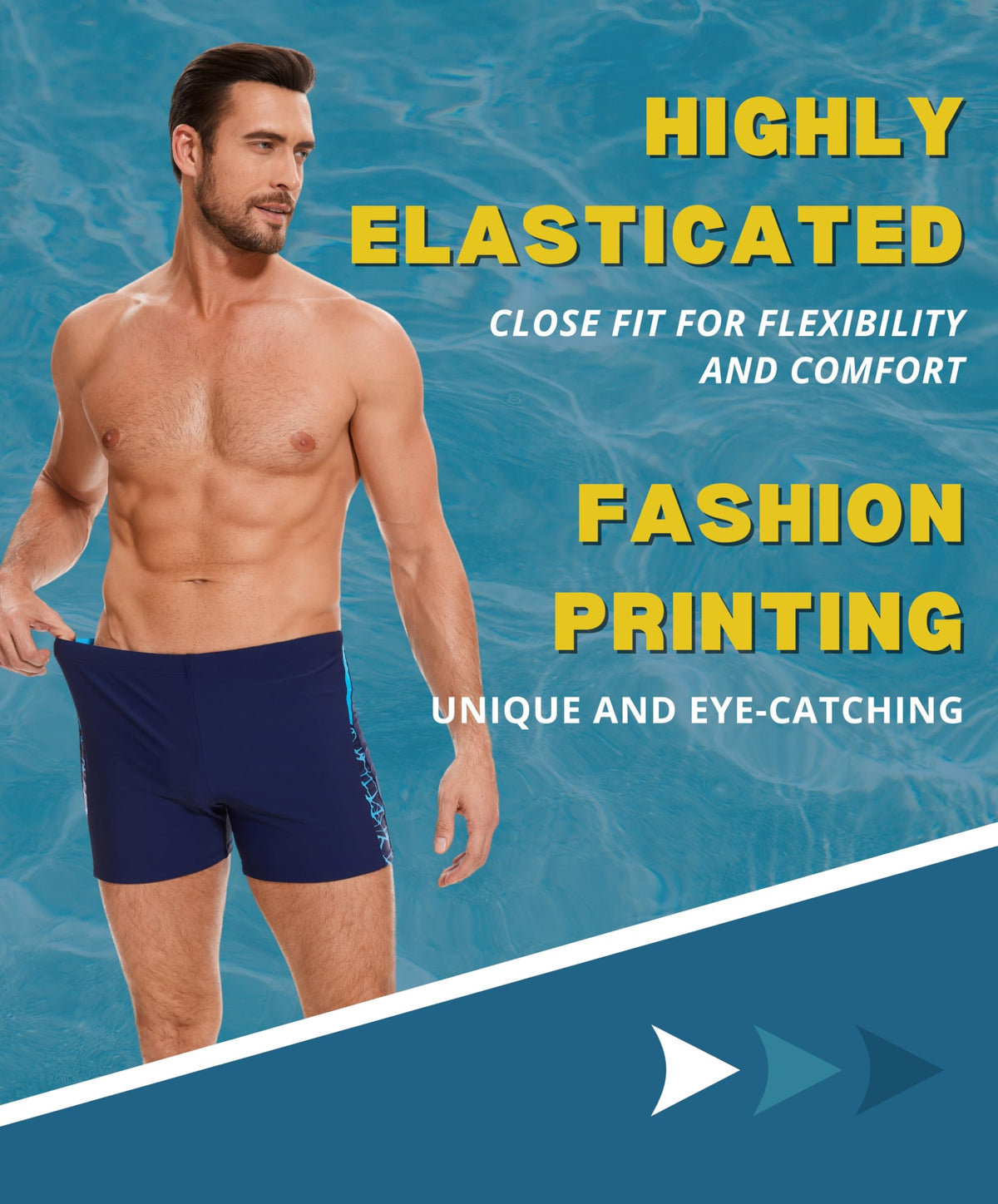 AMZSPORT Men's Tight-Fit Swim Trunks, Water Sports Swimwear