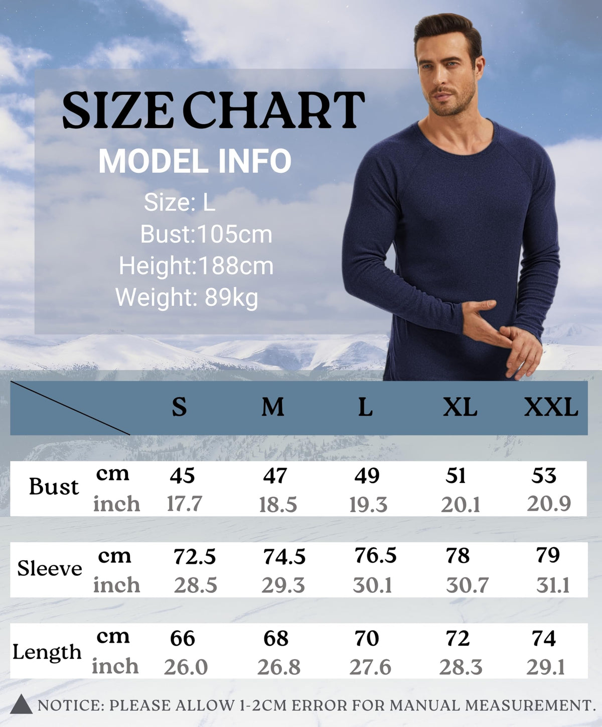 AMZSPORT Men's Thermal Long Sleeve Shirt Winter Ski Base Layer Top
