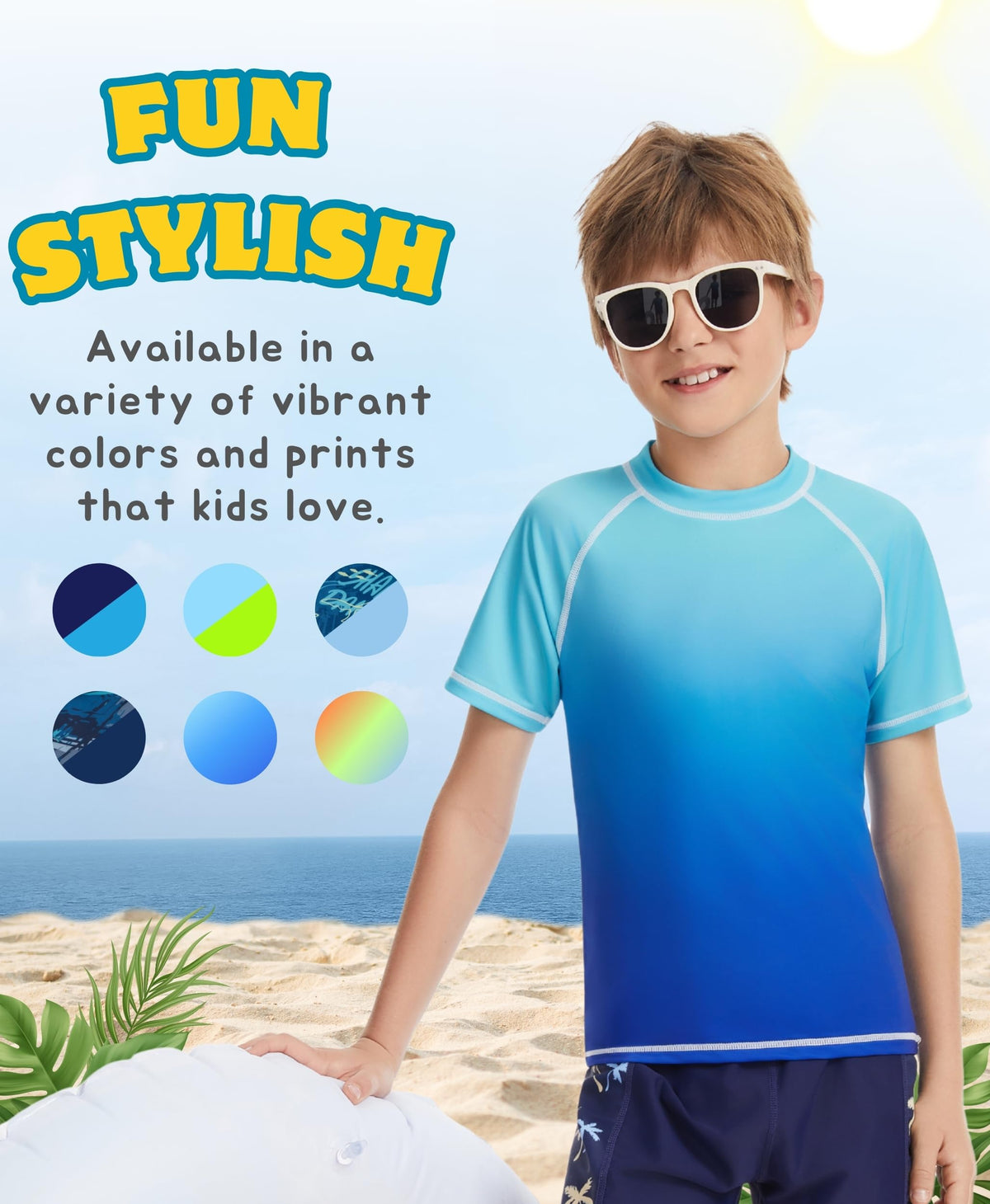AMZSPORT Kids UPF 50+ Short Sleeve Swim Shirt