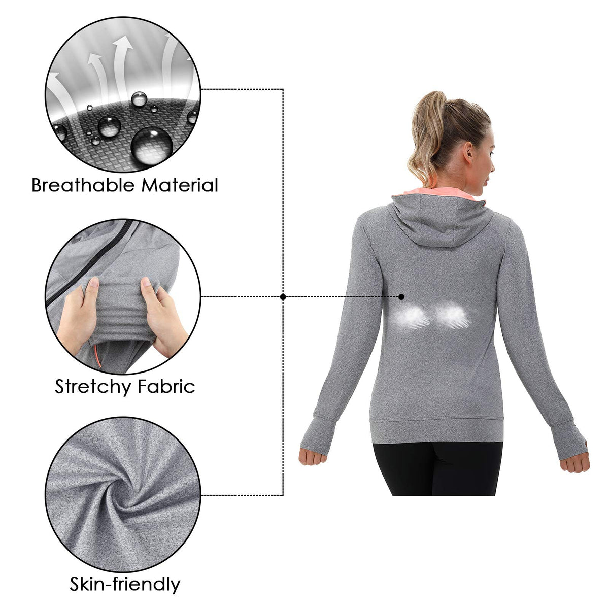 AMZSPORT Women's Running Jacket Long Sleeve with Pockets