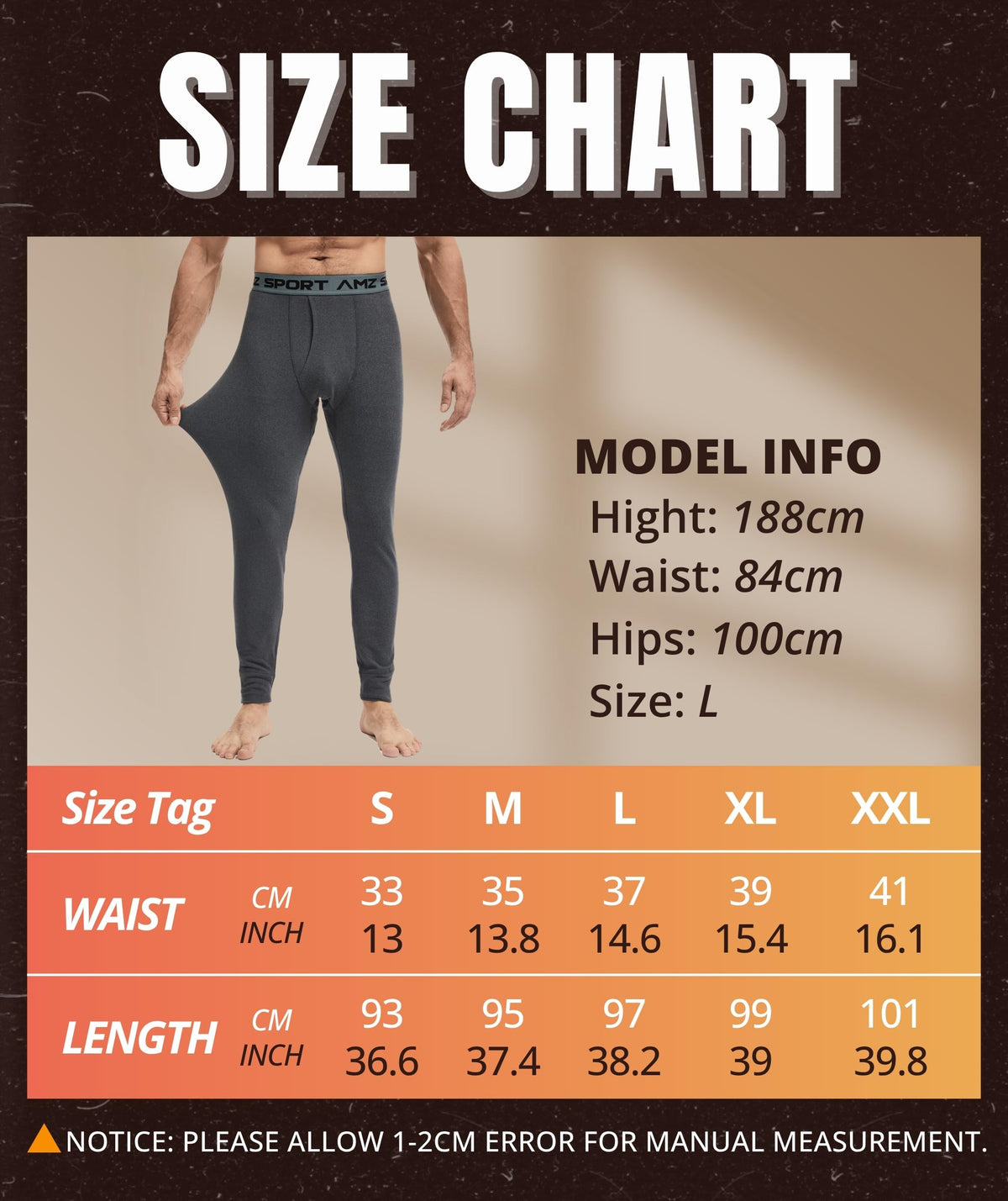 AMZSPORT Men's Thermal Underwear Long Johns Winter Base Layer Pants