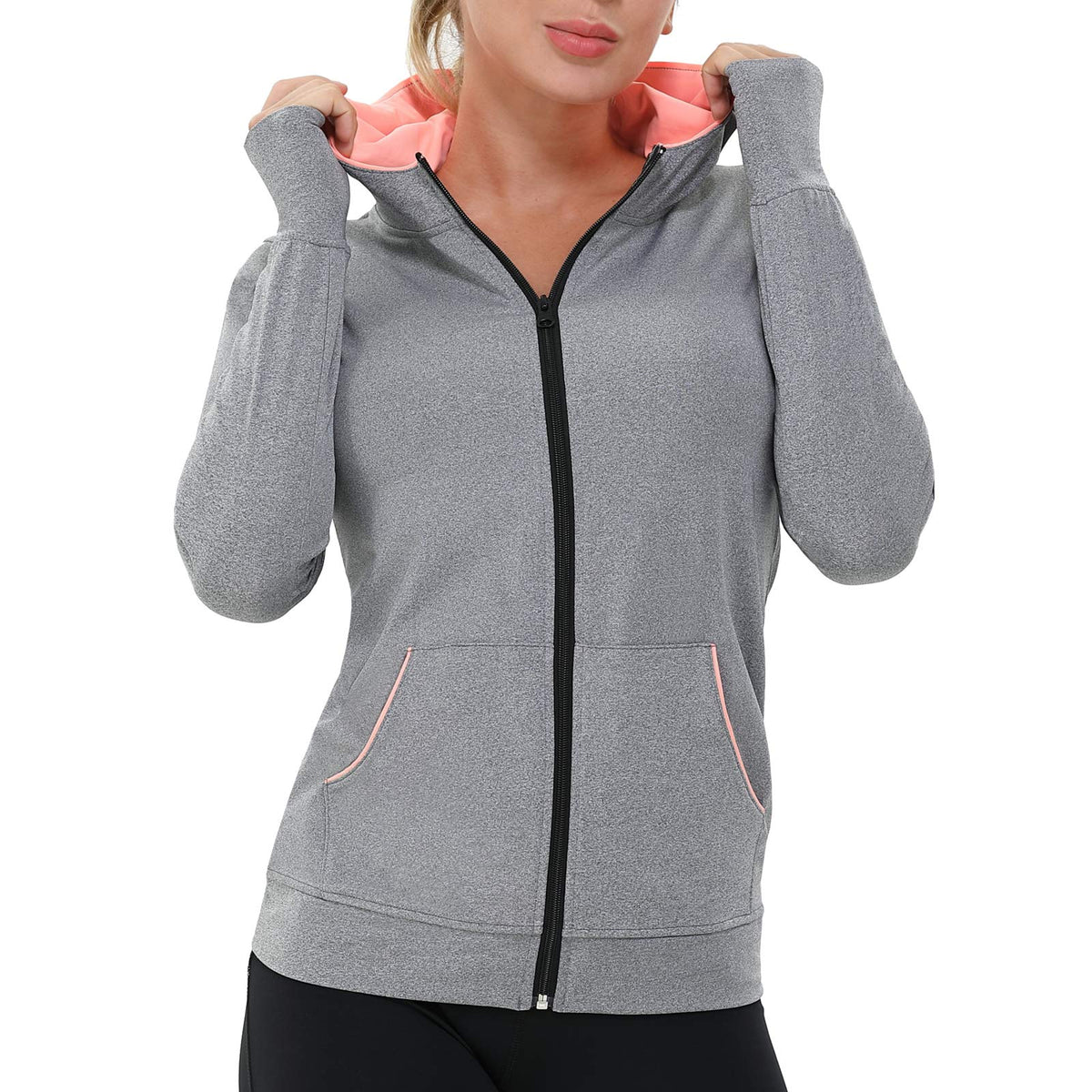AMZSPORT Women's Running Jacket Long Sleeve with Pockets