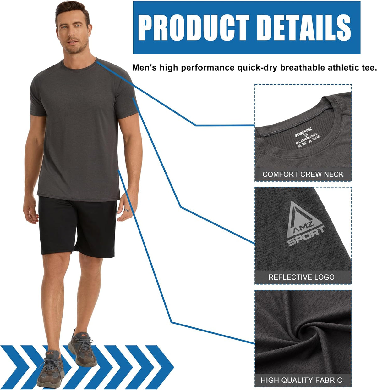 AMZSPORT Men's Lightweight Breathable Short Sleeve Running T-Shirt