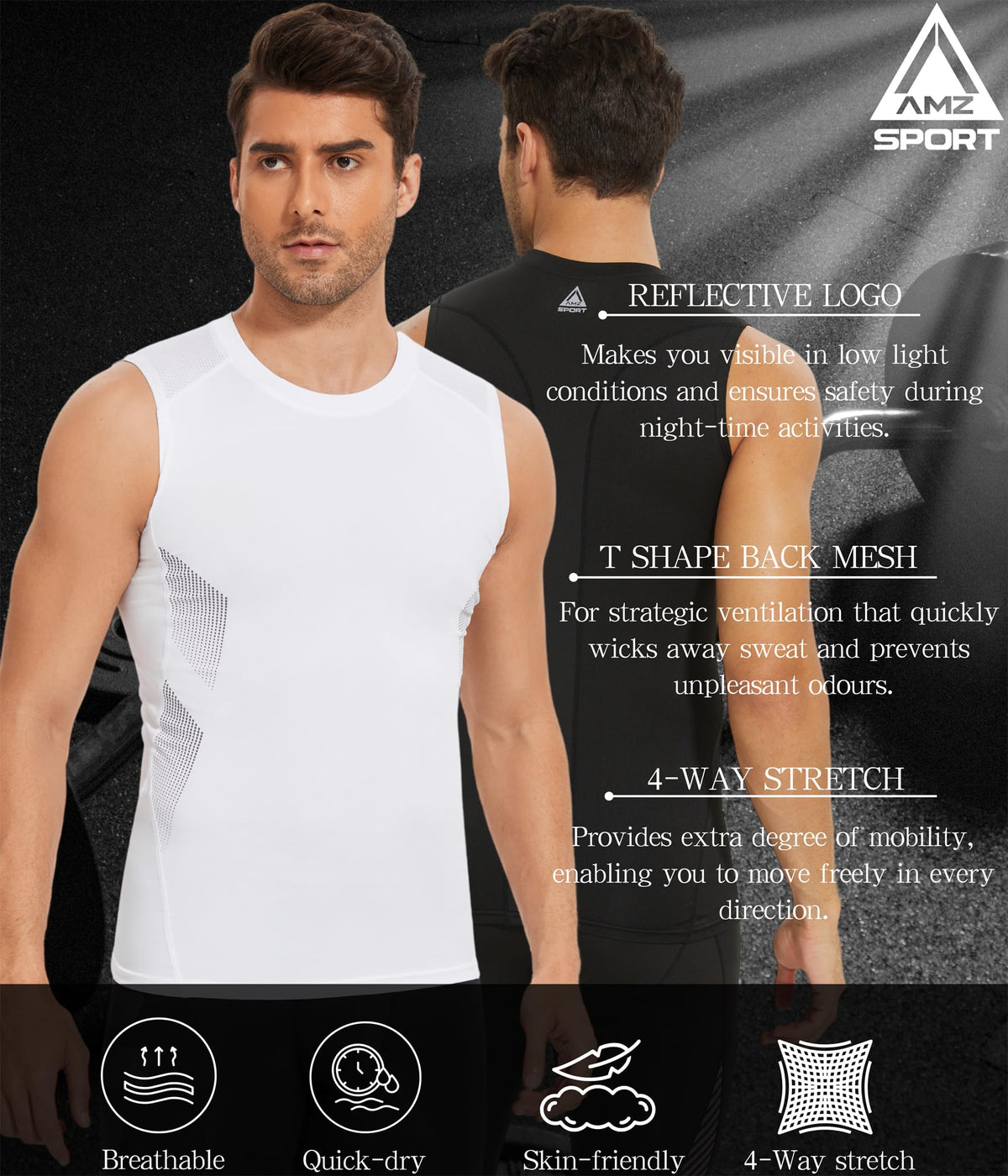 AMZSPORT Men's Sleeveless Compression Tank Top, Breathable