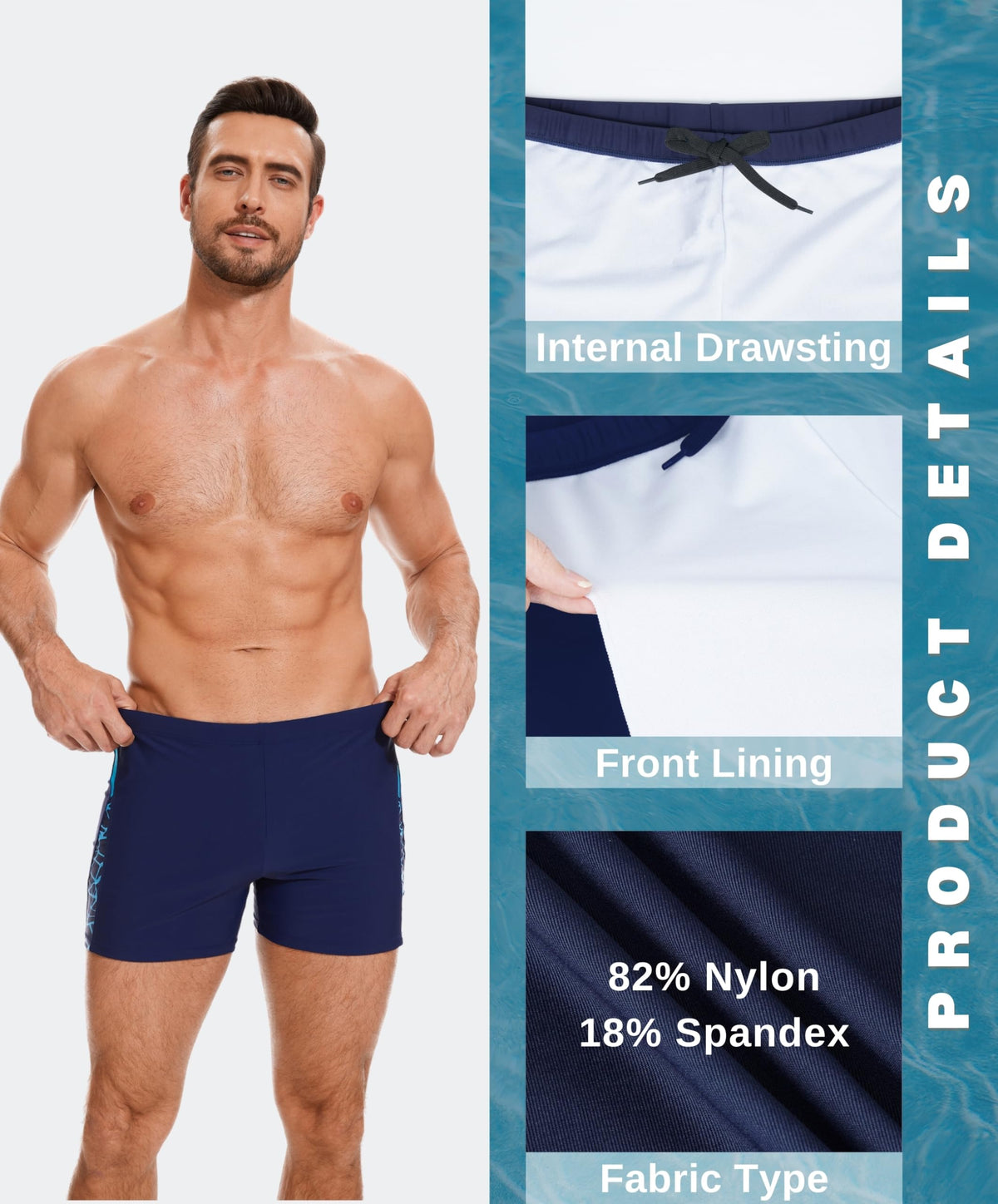AMZSPORT Men's Tight-Fit Swim Trunks, Water Sports Swimwear