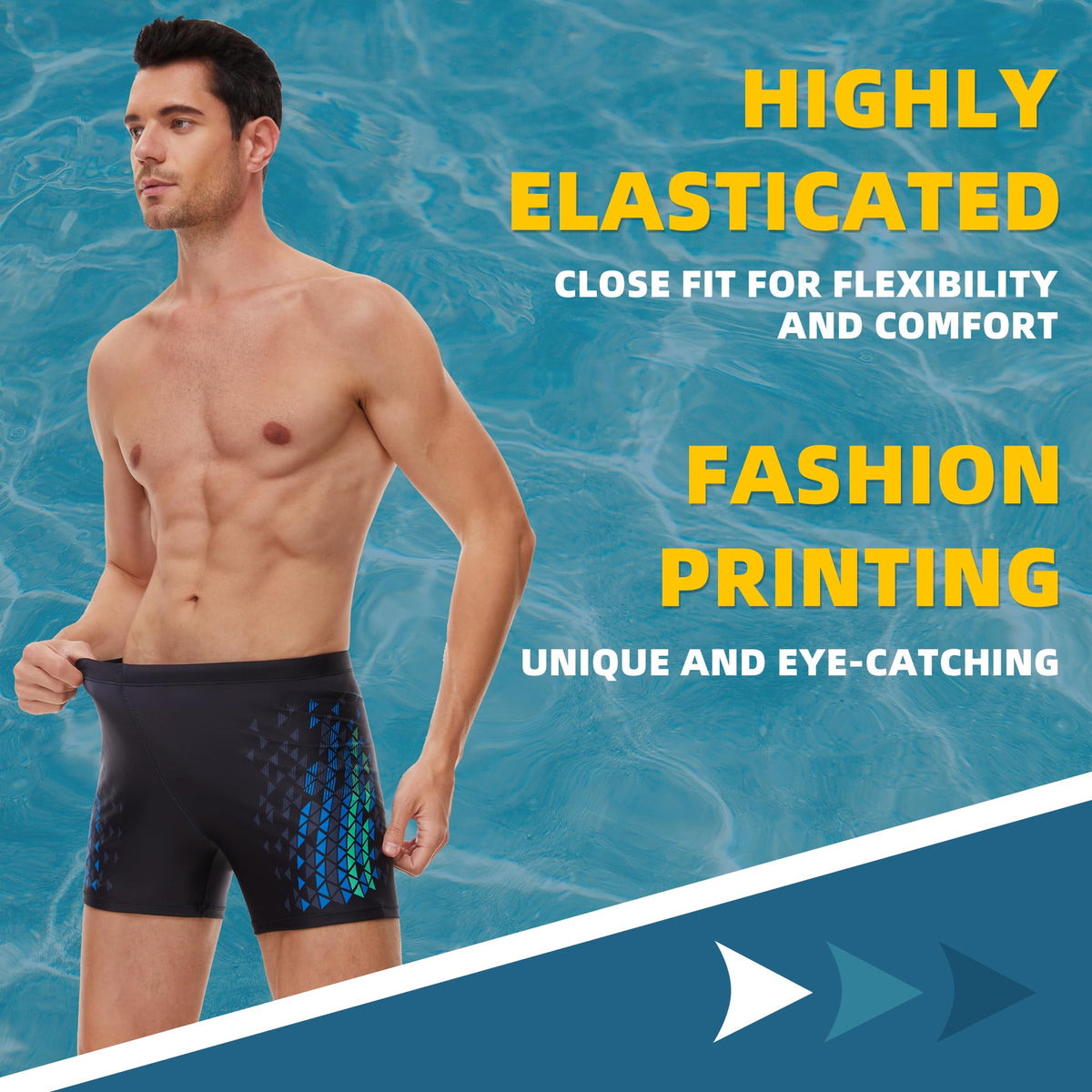 AMZSPORT Men's Short Swim Trunks Quick-Dry Beach Shorts Mesh Lining