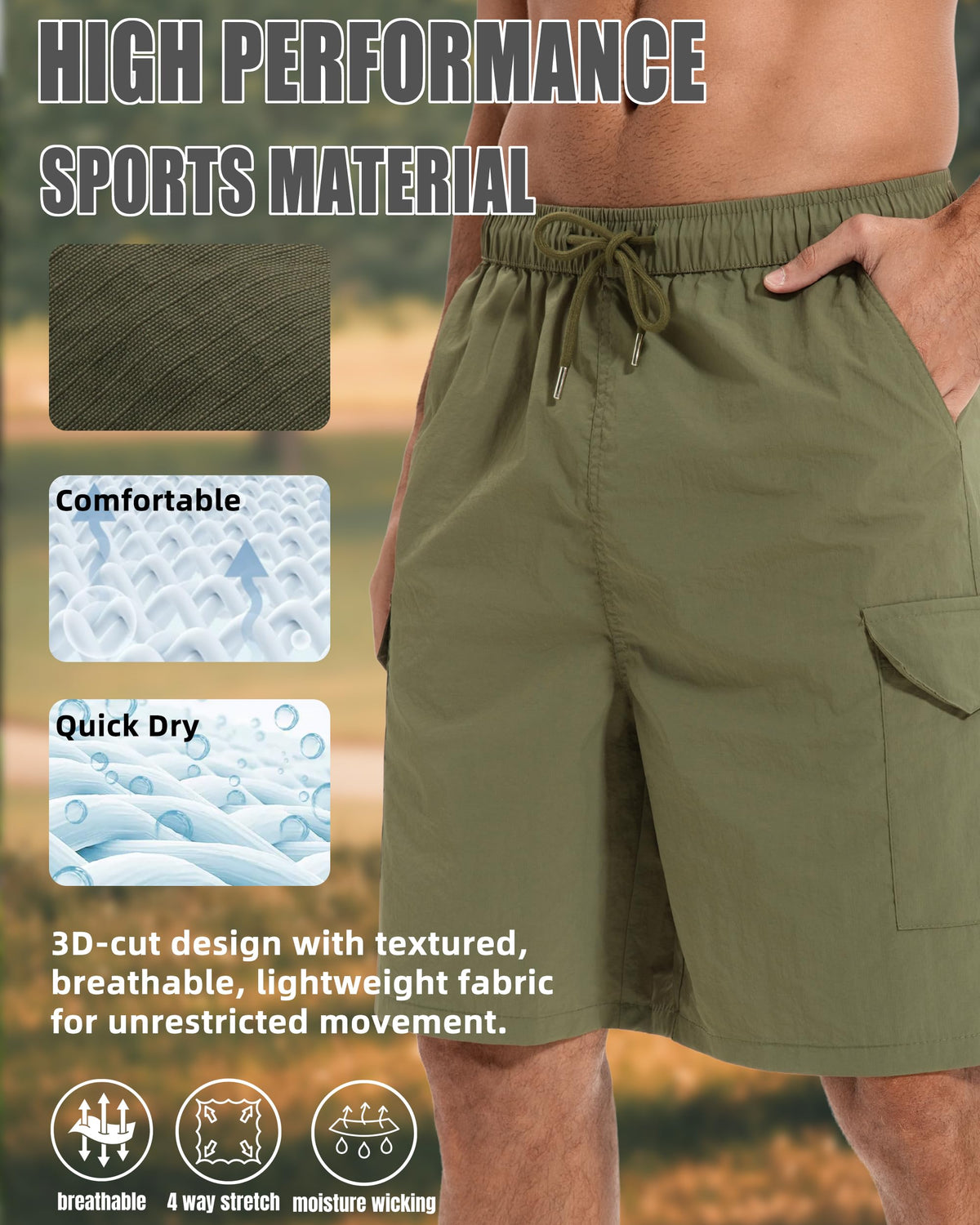AMZSPORT Men's Lightweight Cargo Shorts with 5 Pockets