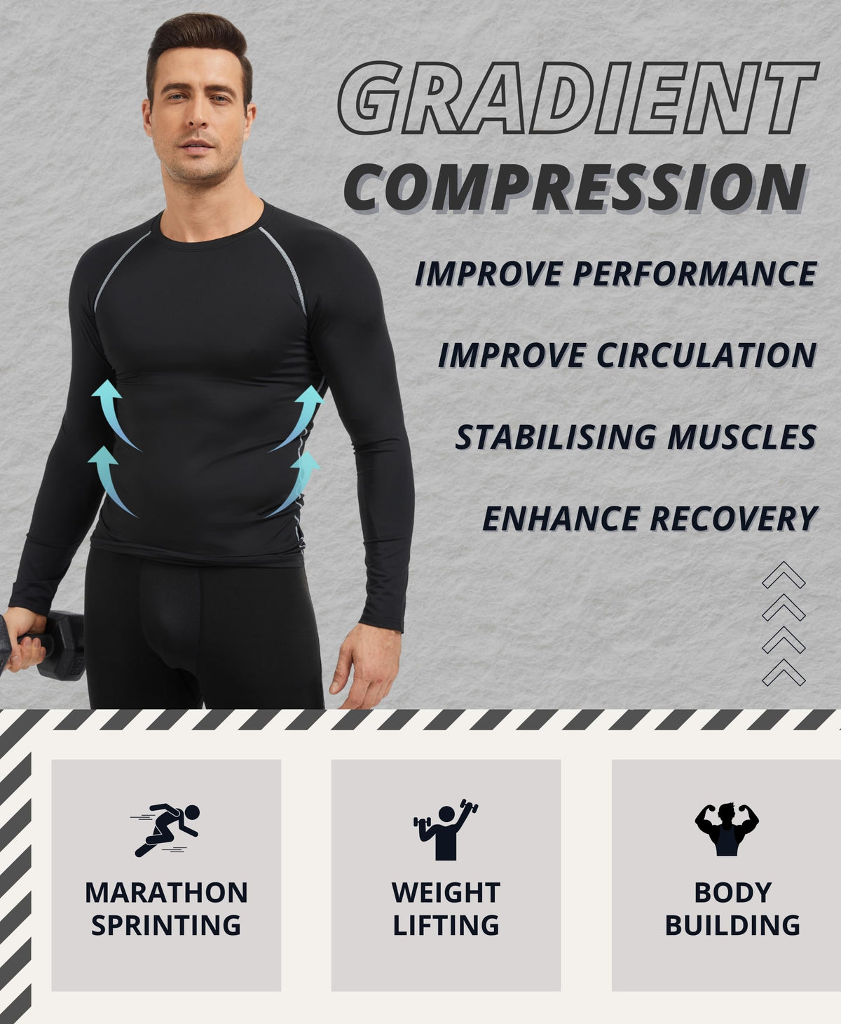 AMZSPORT Men's Long Sleeve Compression Running Shirt Quick Dry