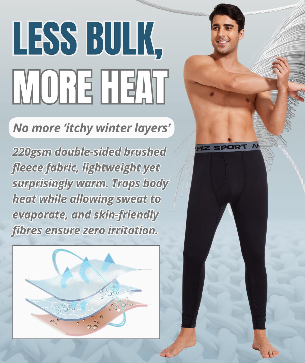 AMZSPORT Men's Thermal Underwear Long Johns Winter Base Layer Pants