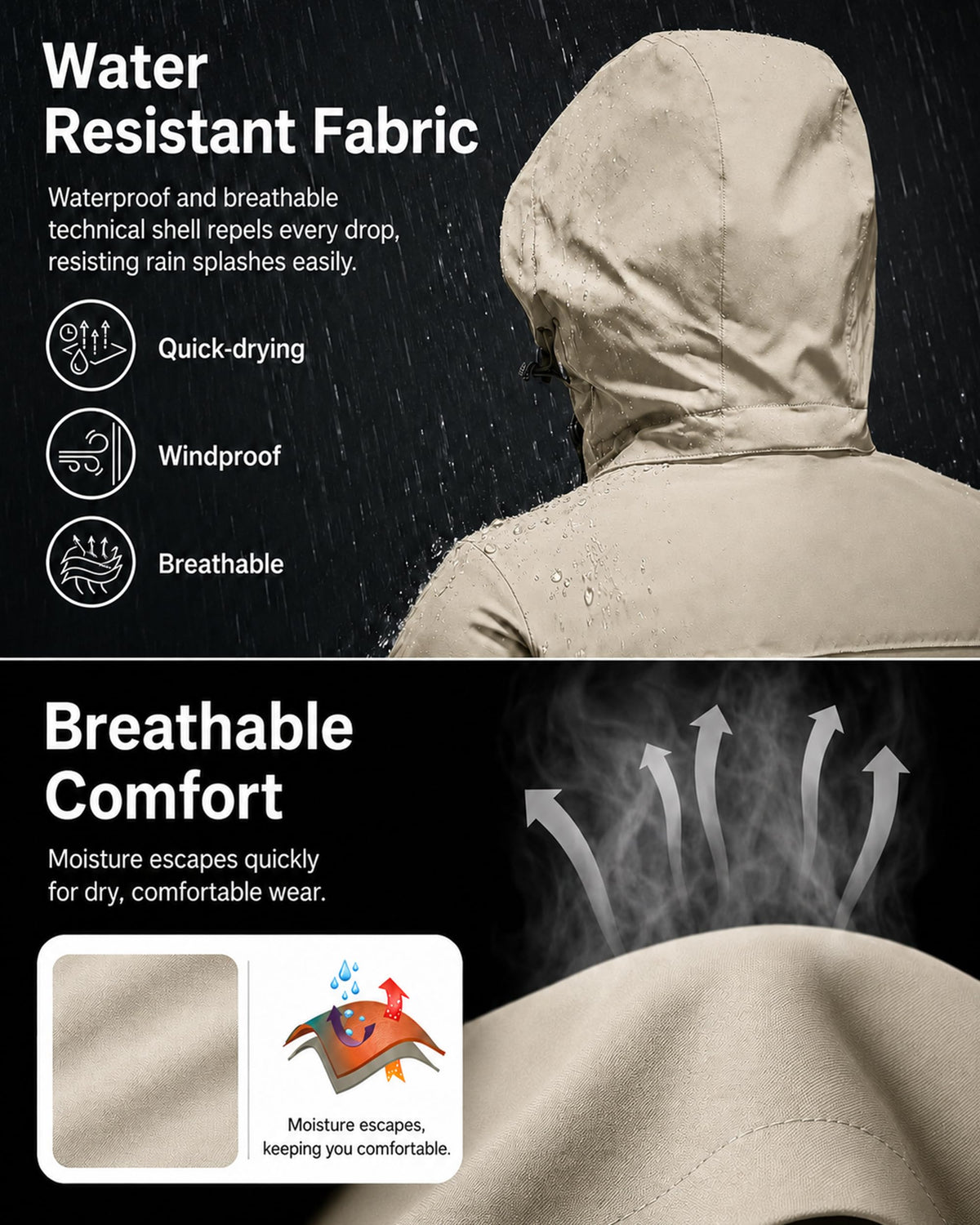 AMZSPORT Men's Hooded Rain Jacket