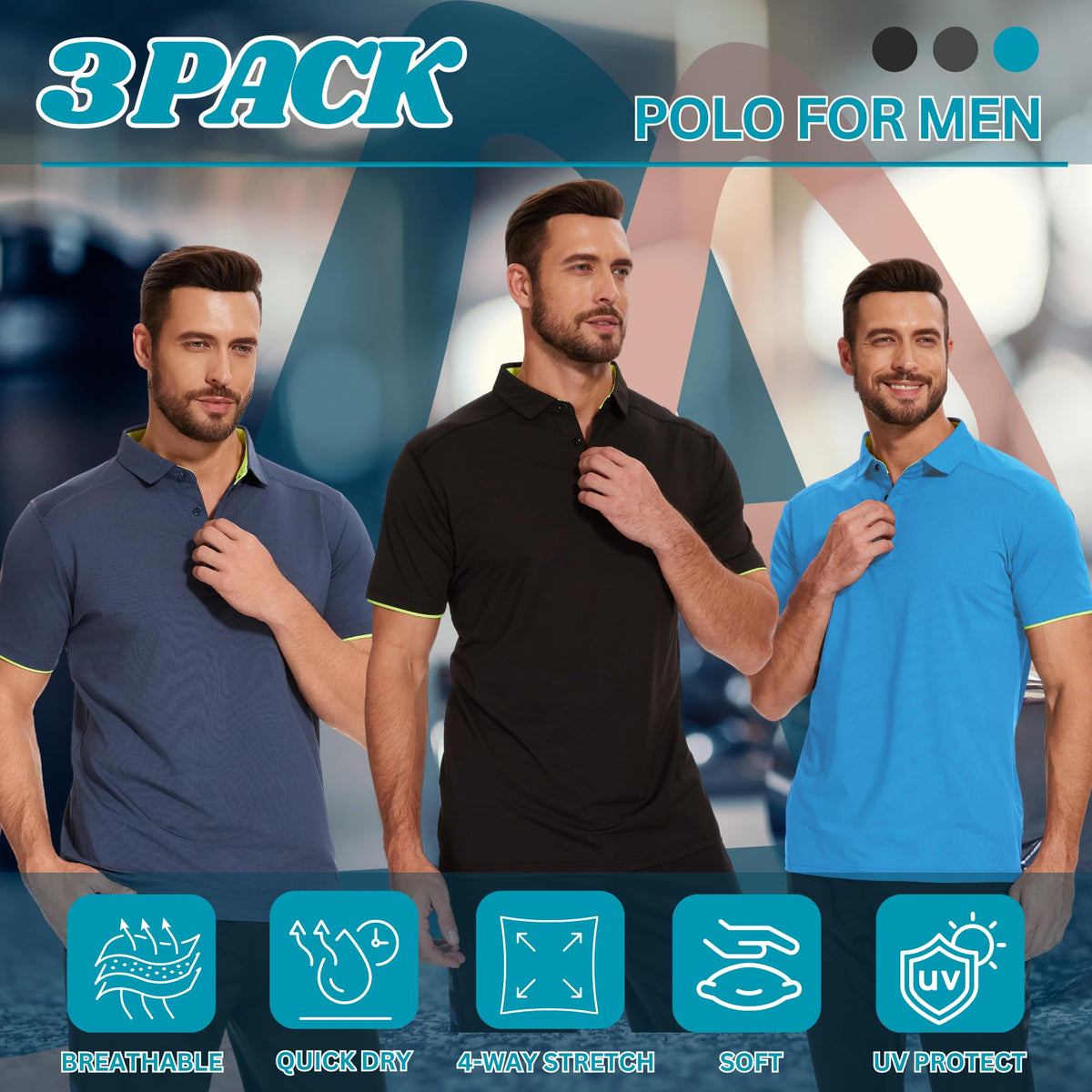AMZSPORT 3 Pack MEN Poloshirt Basic  Polo T Shirt Slim Fit Golf