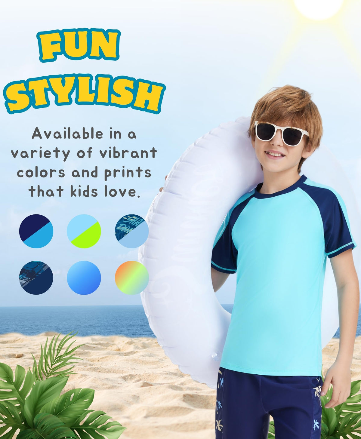 AMZSPORT Kids UPF 50+ Short Sleeve Swim Shirt
