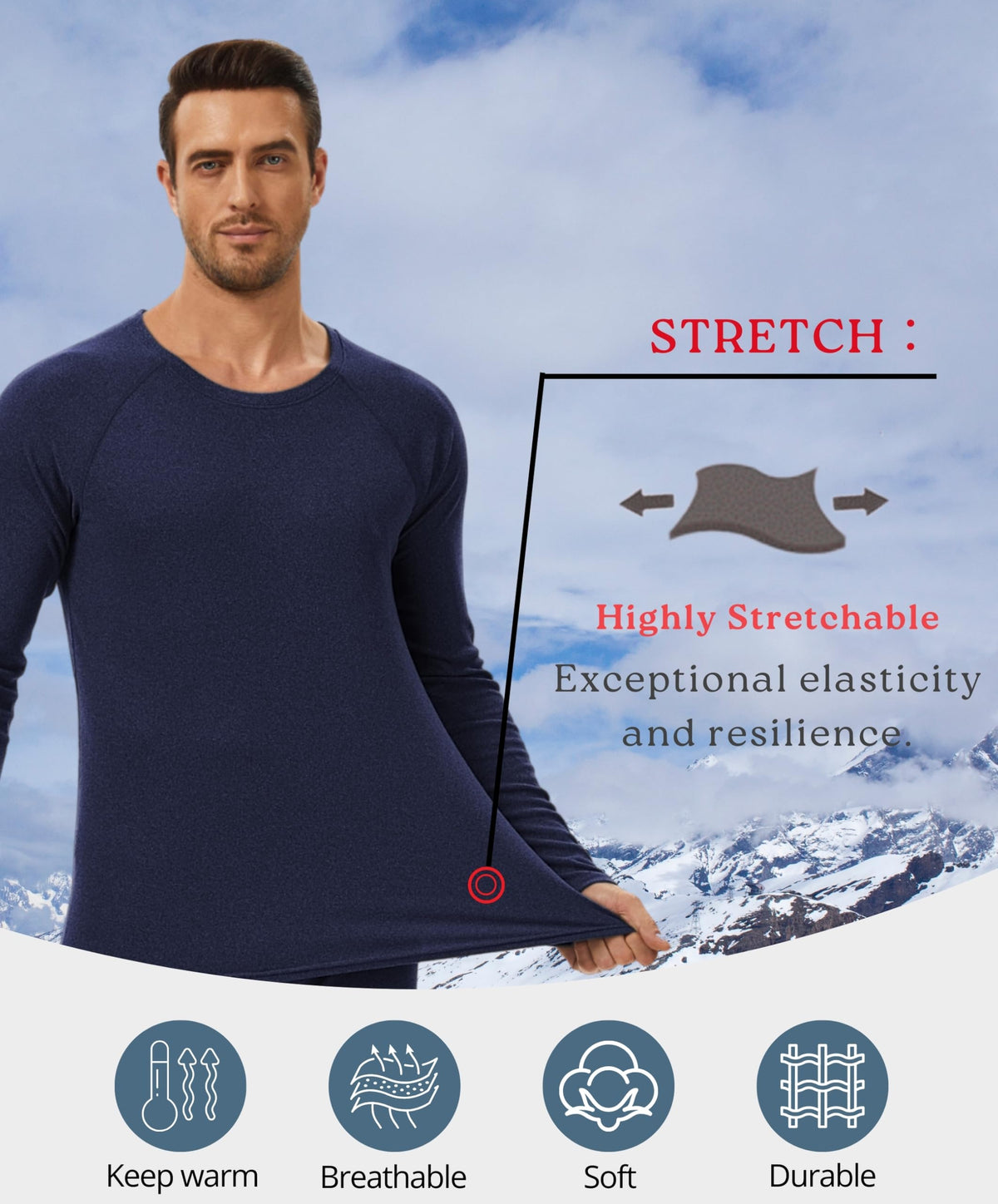 AMZSPORT Men's Thermal Long Sleeve Shirt Winter Ski Base Layer Top