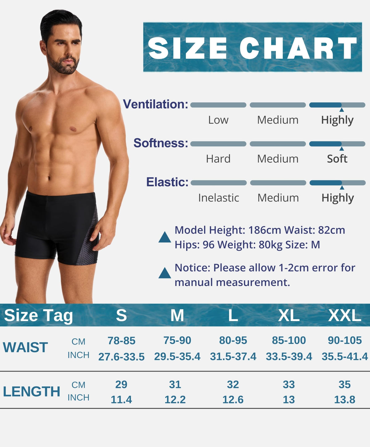 AMZSPORT Men's Tight-Fit Swim Trunks, Water Sports Swimwear