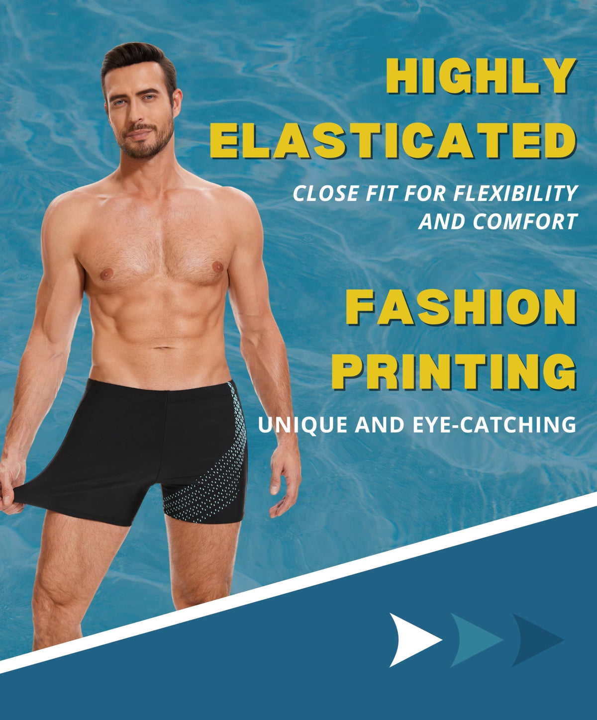AMZSPORT Men's Tight-Fit Swim Trunks, Water Sports Swimwear