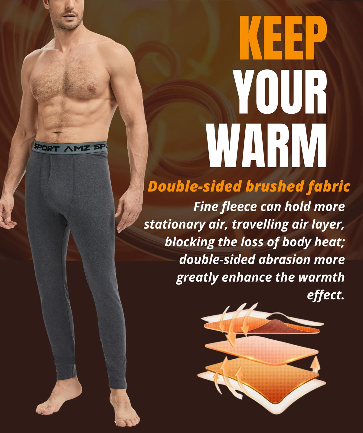 AMZSPORT Men's Thermal Underwear Long Johns Winter Base Layer Pants