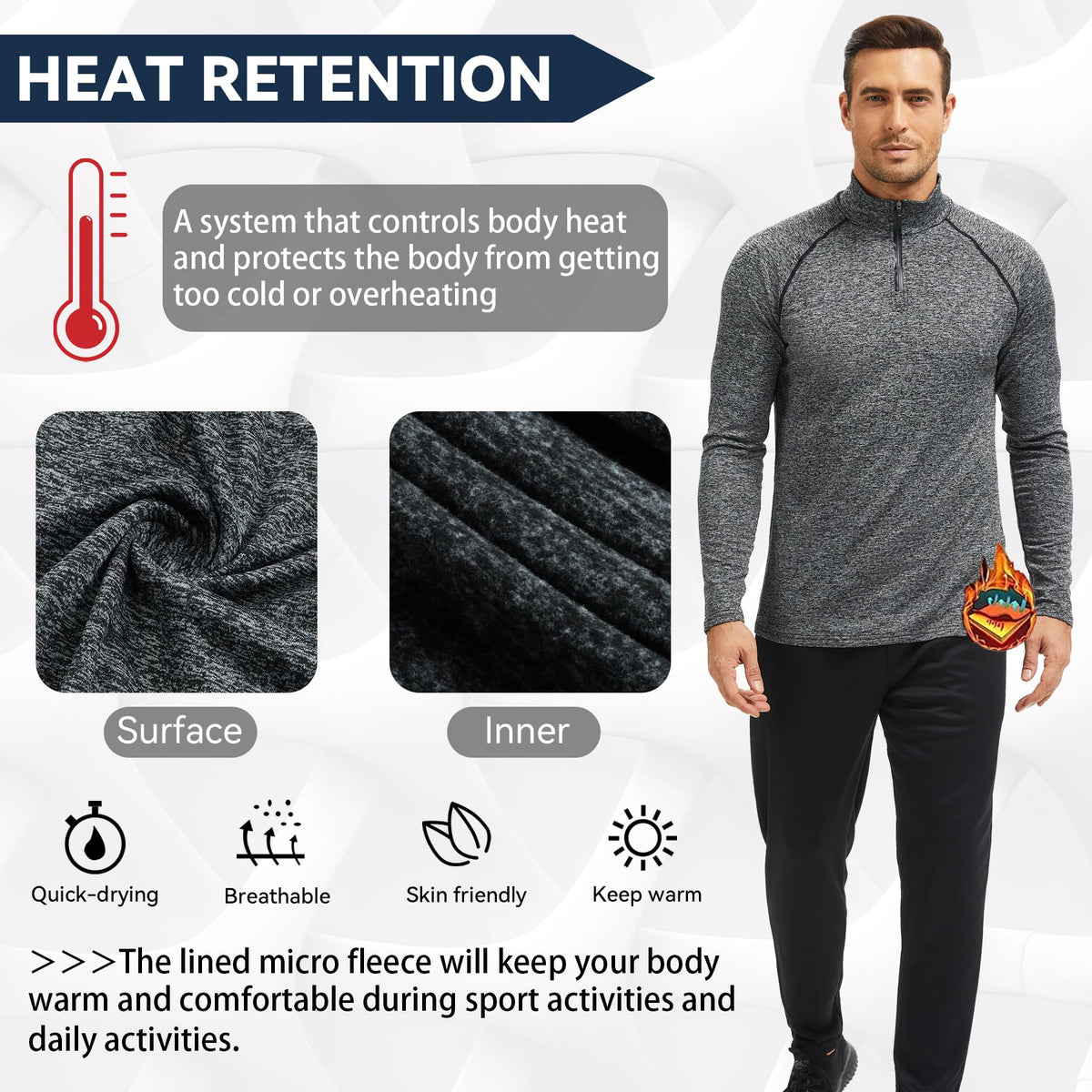 AMZSPORT Men's 1/4 Zip Long Sleeve Running & Training Shirt