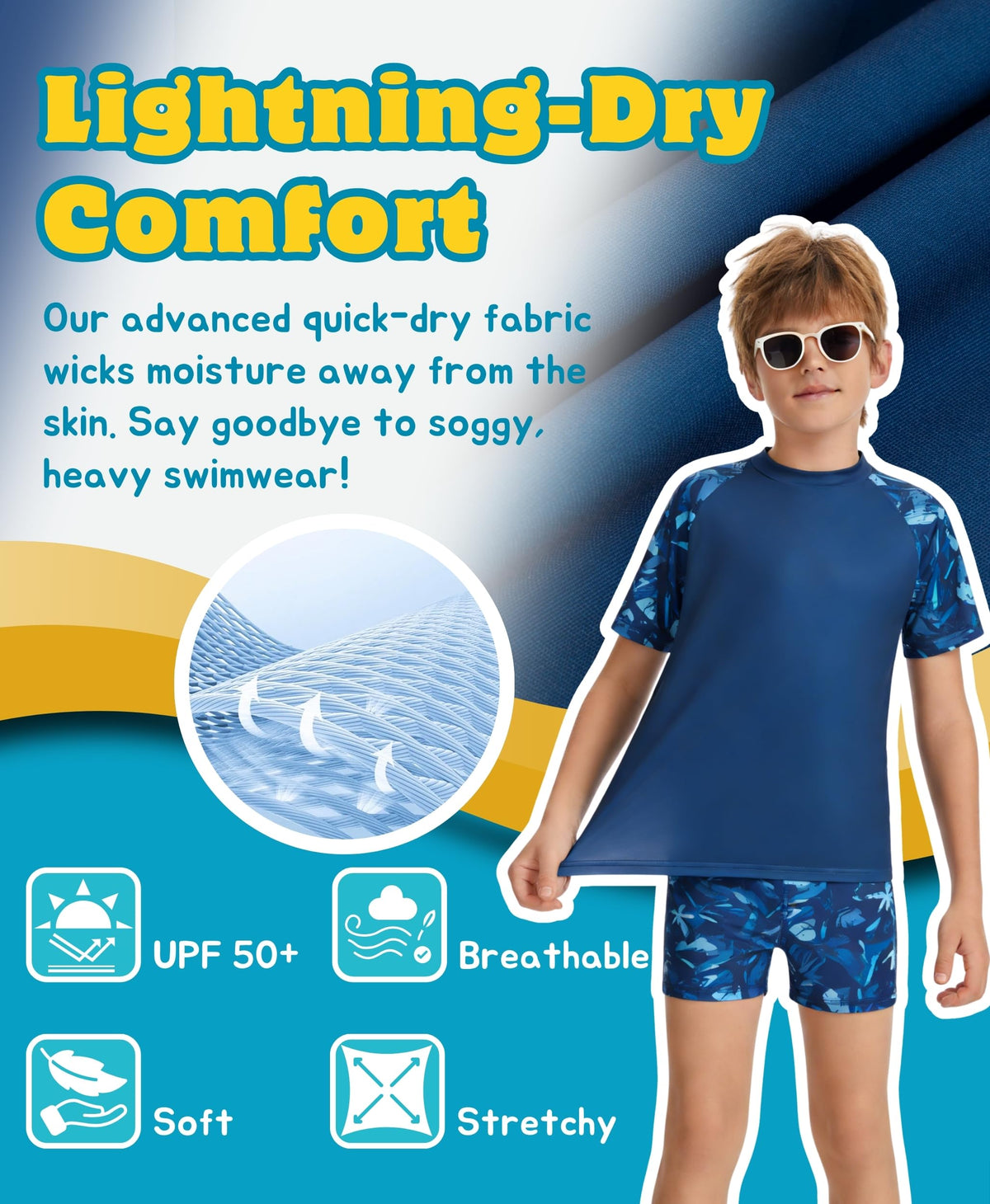 AMZSPORT Kids UPF 50+ Short Sleeve Swim Shirt