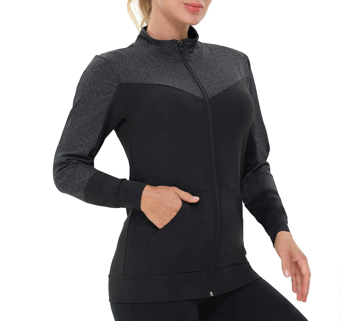 AMZSPORT Women's Running Jacket Long Sleeve with Pockets