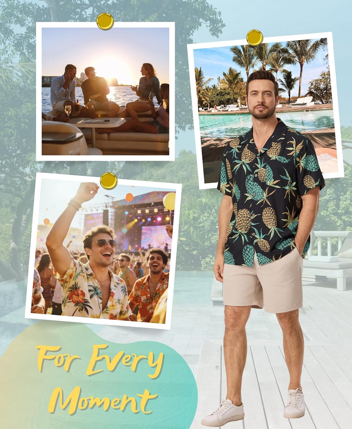 AMZSPORT Men's Hawaiian Shirt, Short Sleeve Summer Beach Shirt