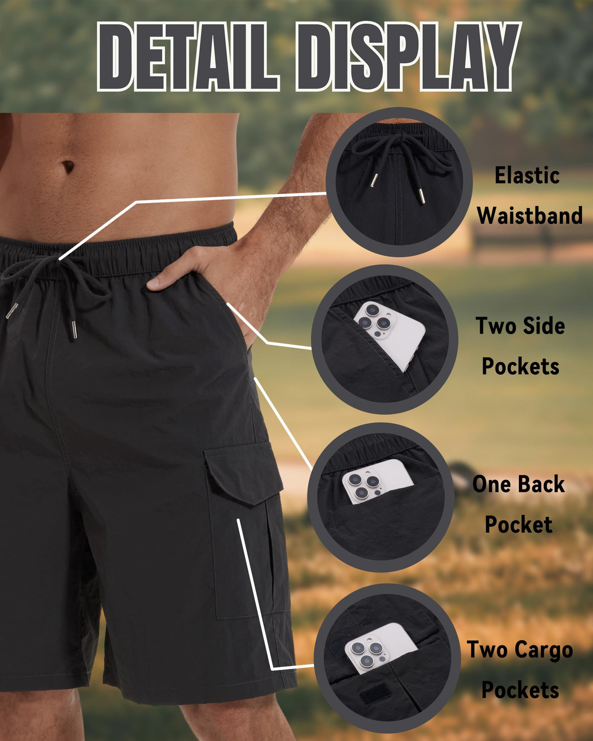 AMZSPORT Men's Lightweight Cargo Shorts with 5 Pockets