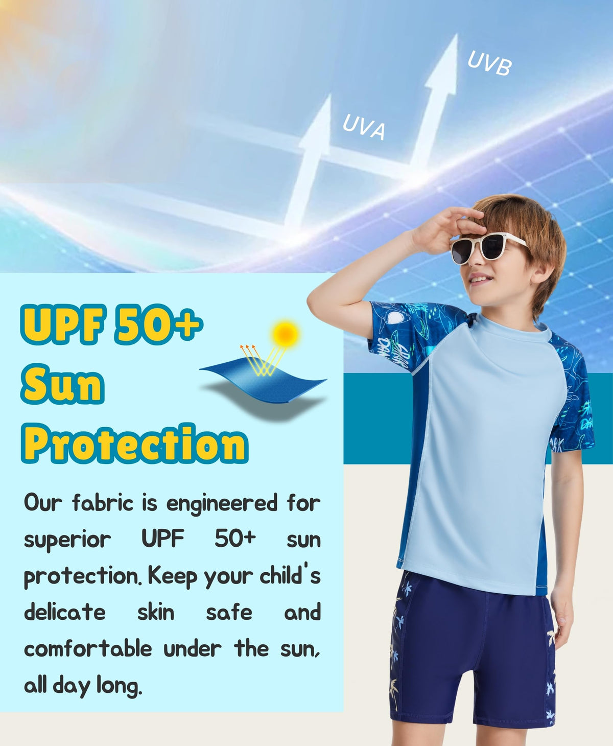 AMZSPORT Kids UPF 50+ Short Sleeve Swim Shirt