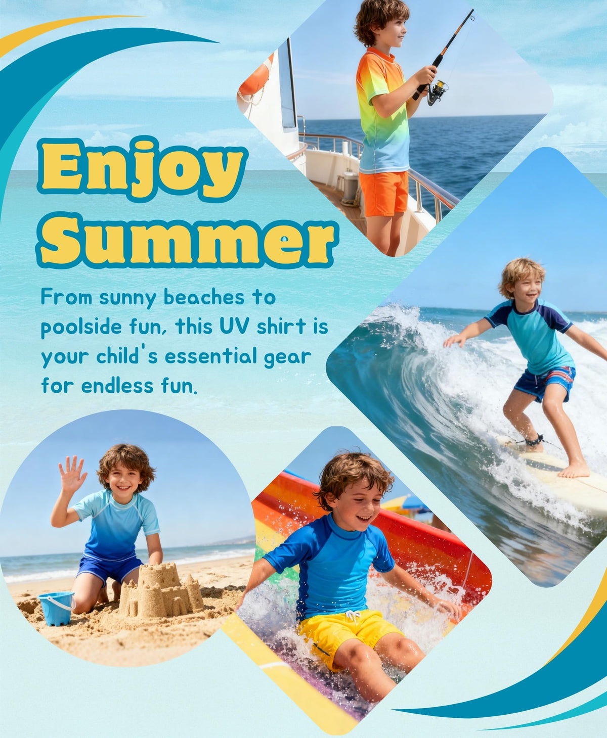 AMZSPORT Kids UPF 50+ Short Sleeve Swim Shirt