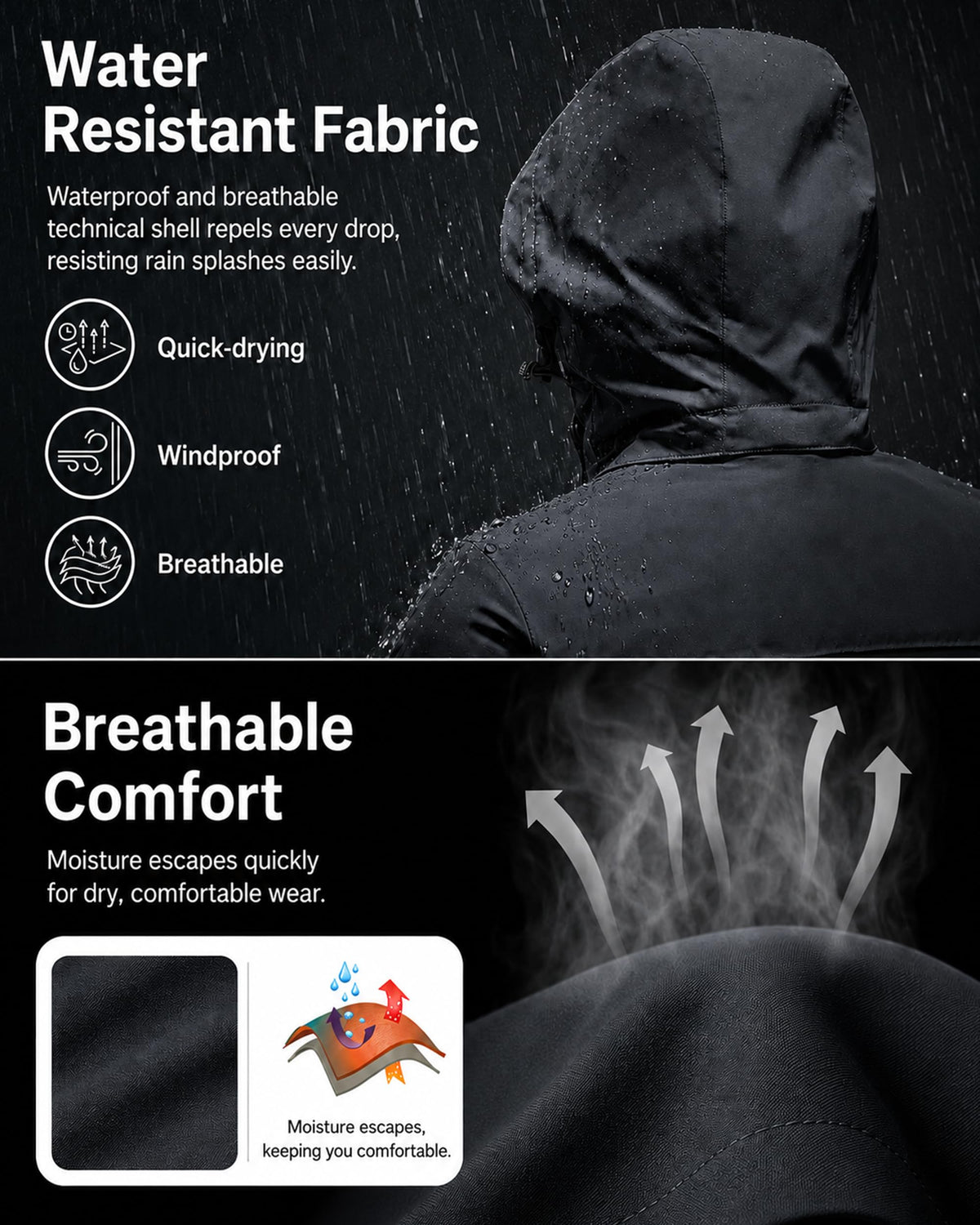AMZSPORT Men's Hooded Rain Jacket