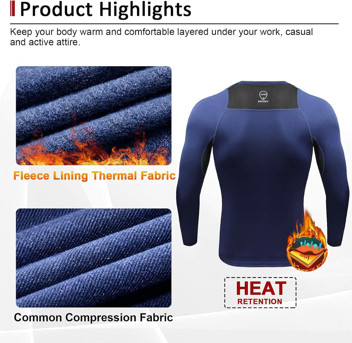 AMZSPORT Men's Long Sleeve Compression Shirt, Breathable