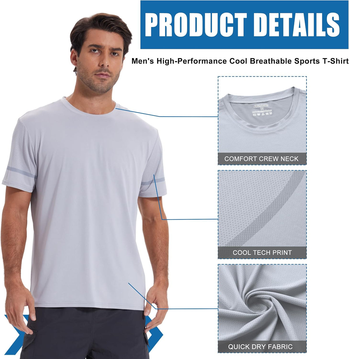 AMZSPORT Men's Quick-Dry Short Sleeve T-Shirt for Gym and Outdoor Sport