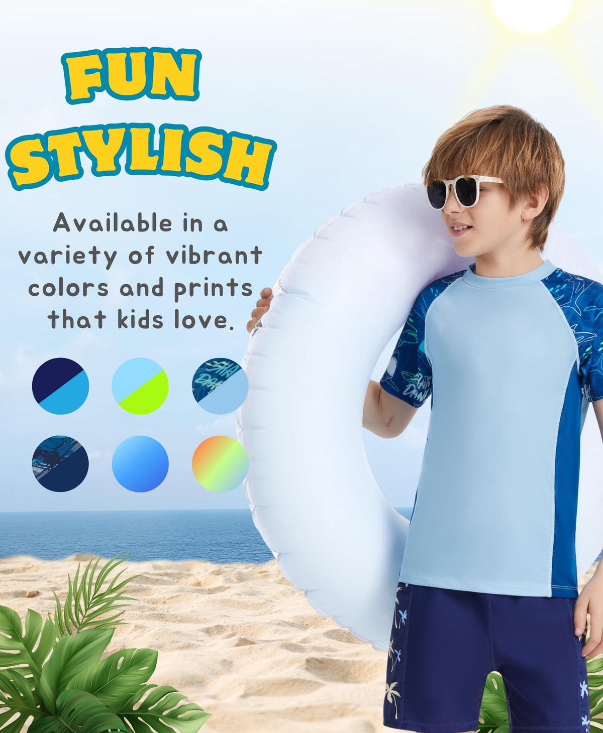 AMZSPORT Kids UPF 50+ Short Sleeve Swim Shirt