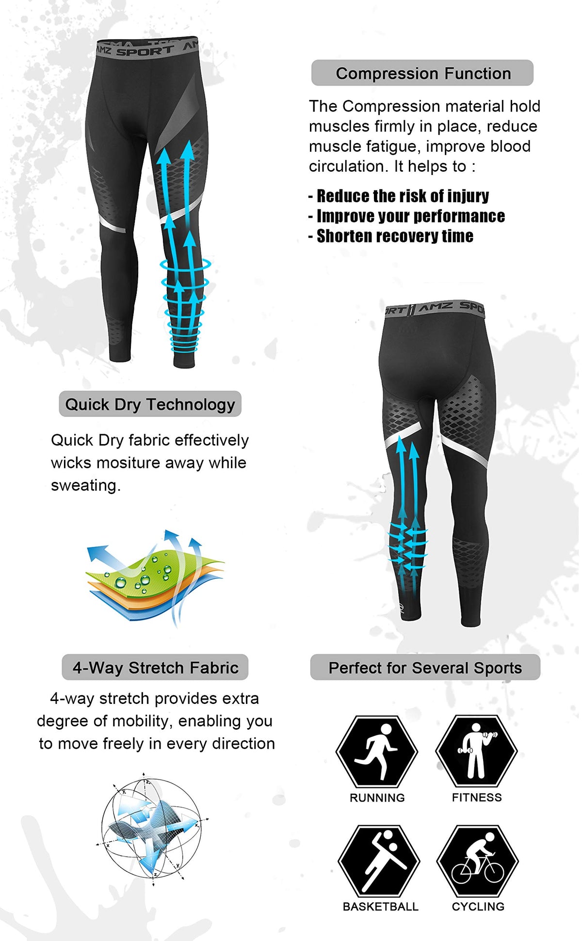AMZSPORT Men's Quick-Dry Compression Running Tights