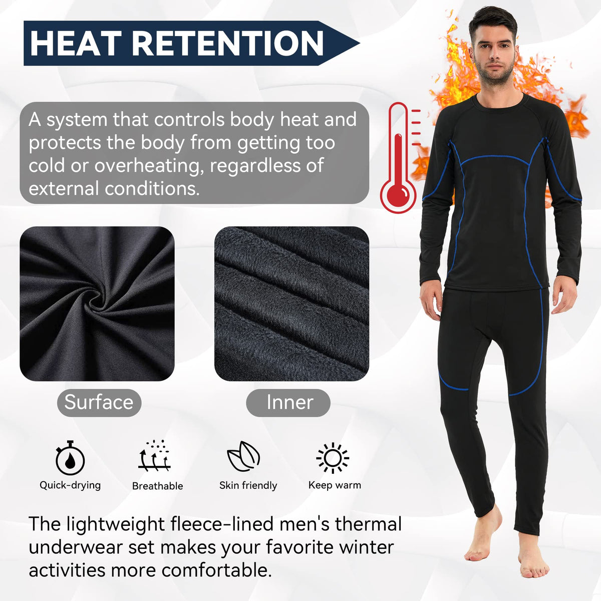 AMZSPORT Men's Warm Thermal Underwear Set, Base Layer