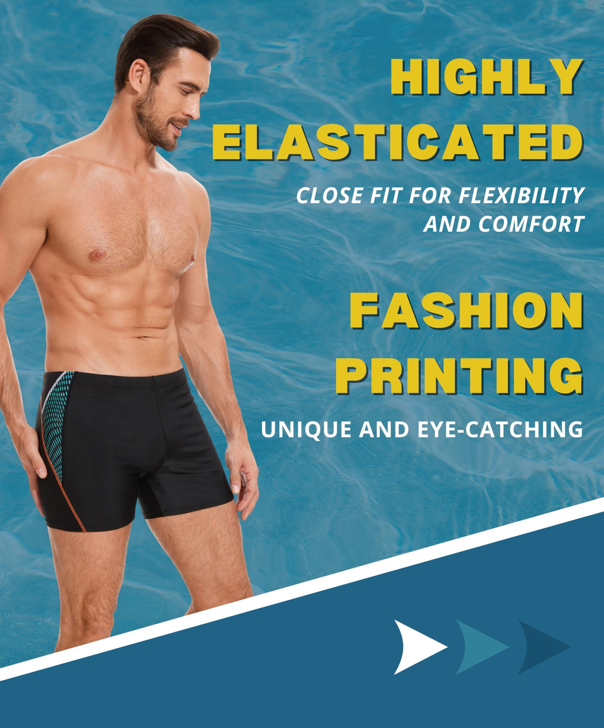 AMZSPORT Men's Tight-Fit Swim Trunks, Water Sports Swimwear