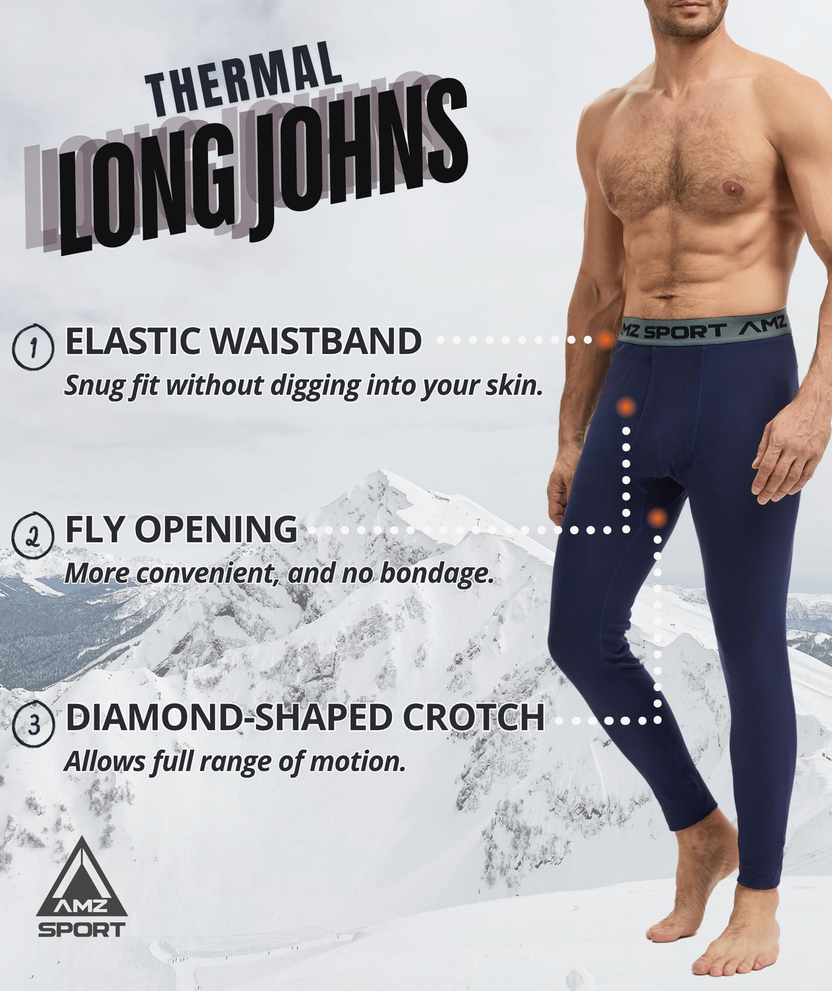 AMZSPORT Men's Thermal Underwear Long Johns Winter Base Layer Pants