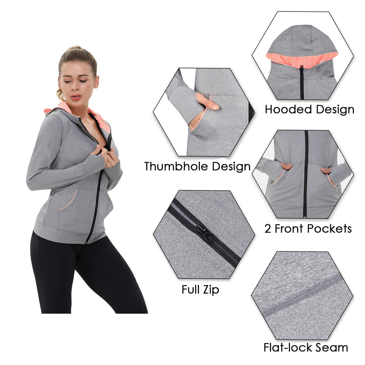 AMZSPORT Women's Running Jacket Long Sleeve with Pockets