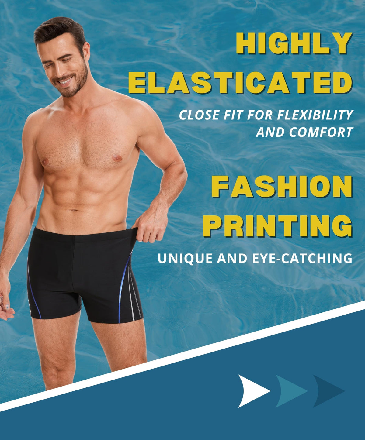 AMZSPORT Men's Tight-Fit Swim Trunks, Water Sports Swimwear
