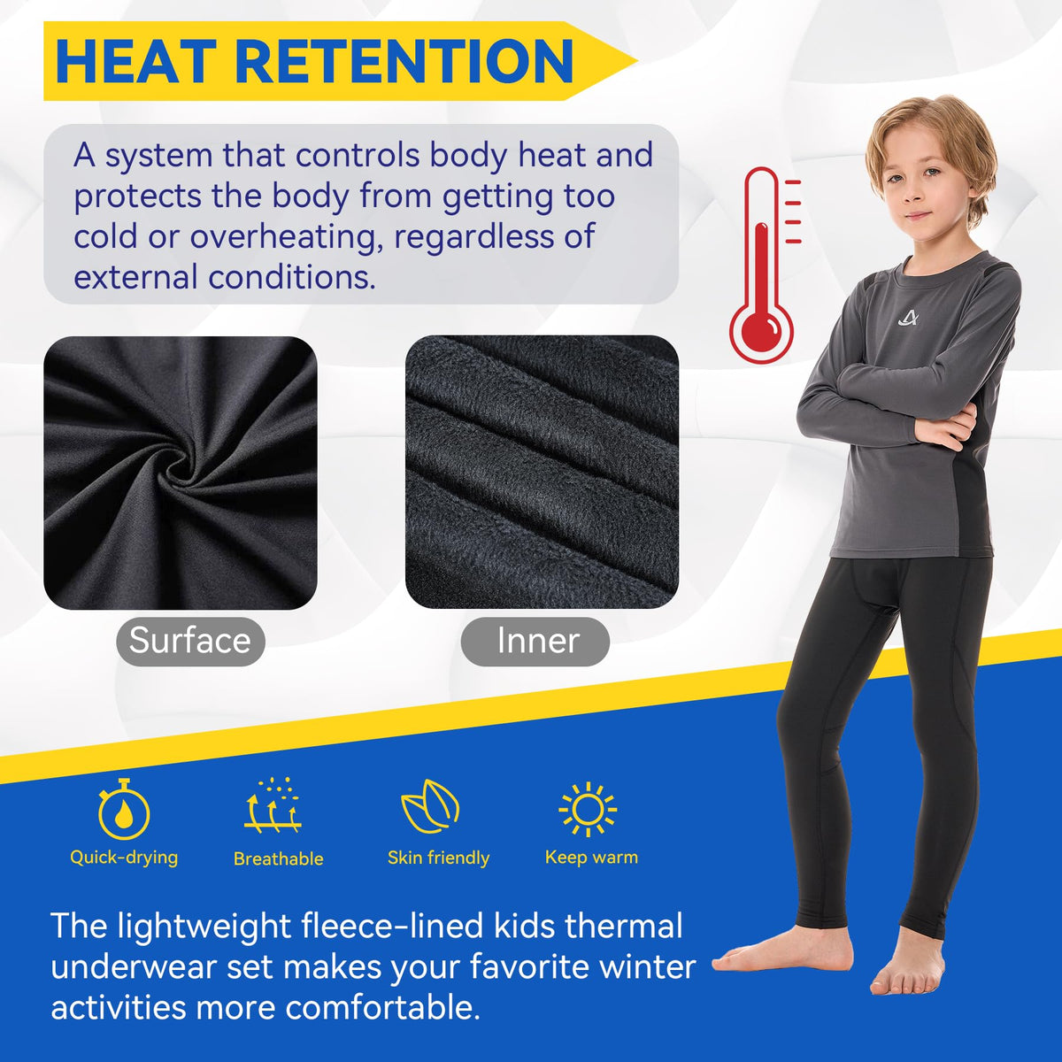 AMZSPORT Kids' Thermal Base Layer Set, Warm & Quick-Dry
