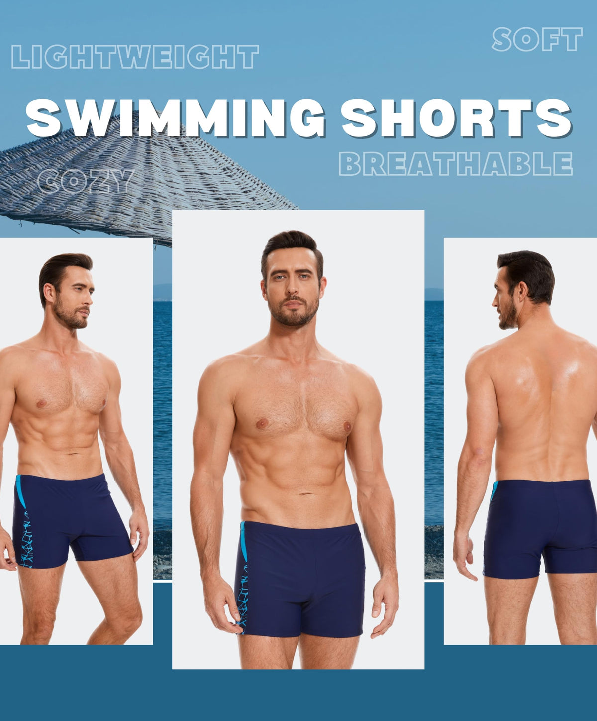 AMZSPORT Men's Tight-Fit Swim Trunks, Water Sports Swimwear
