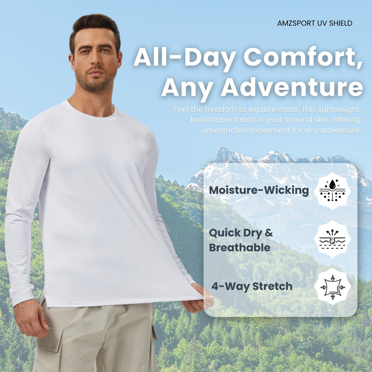 AMZSPORT Men's 3-Pack UPF 50+ Long Sleeve Sun Protection Shirt