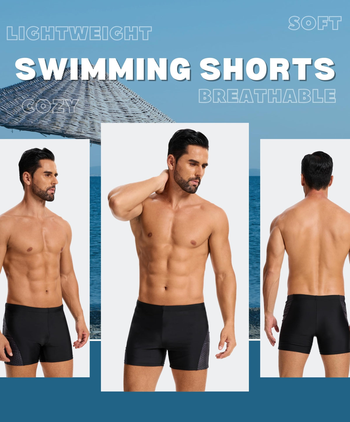 AMZSPORT Men's Tight-Fit Swim Trunks, Water Sports Swimwear
