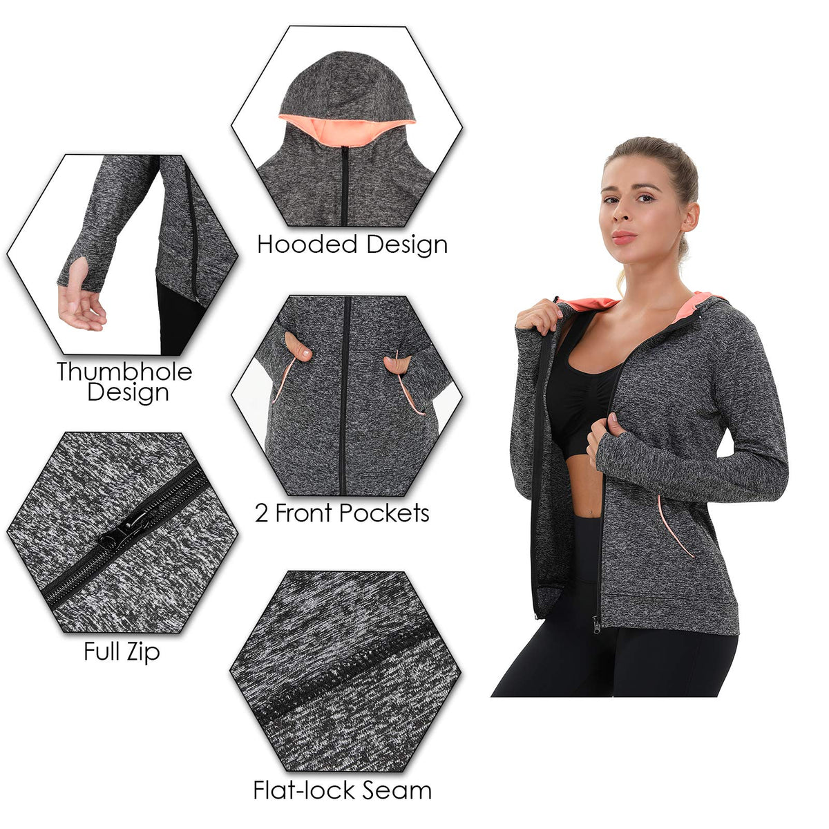 AMZSPORT Women's Running Jacket Long Sleeve with Pockets