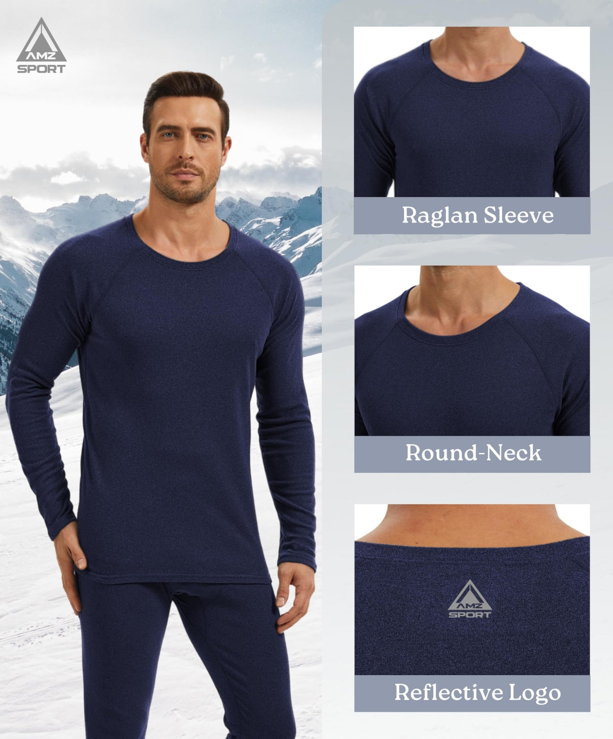 AMZSPORT Men's Thermal Long Sleeve Shirt Winter Ski Base Layer Top