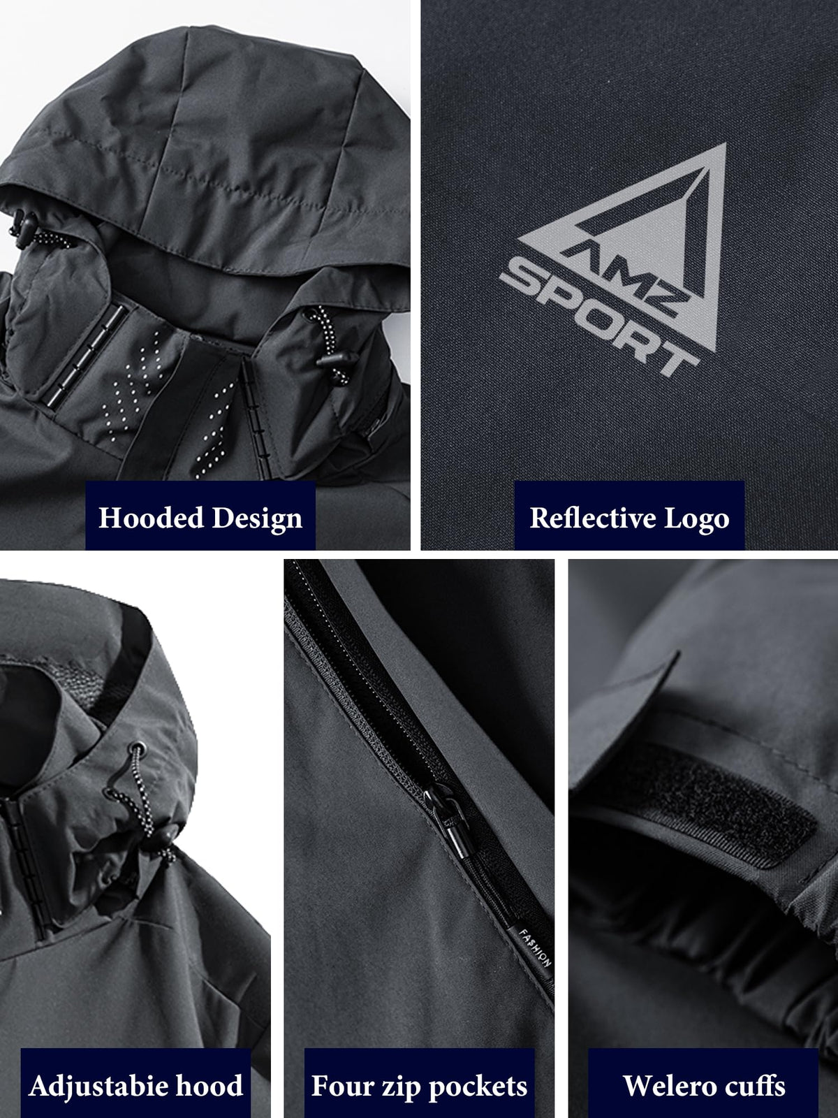 AMZSPORT Men's Hooded Rain Jacket