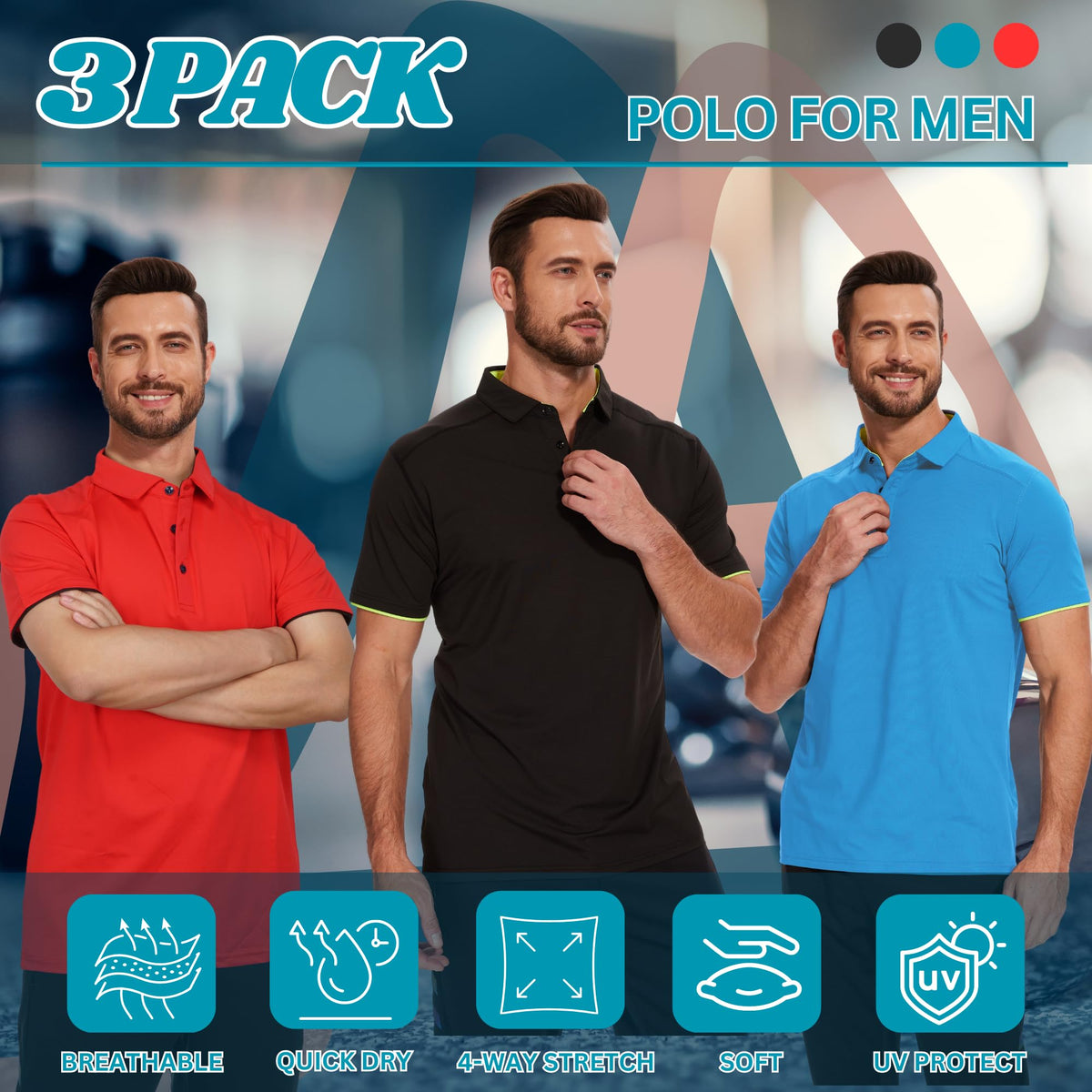 AMZSPORT 3 Pack MEN Poloshirt Basic  Polo T Shirt Slim Fit Golf