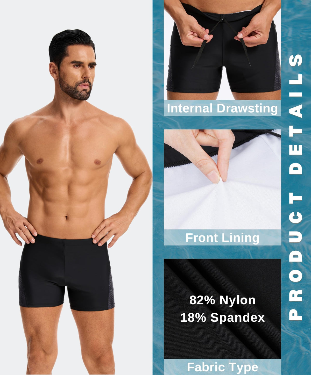 AMZSPORT Men's Tight-Fit Swim Trunks, Water Sports Swimwear