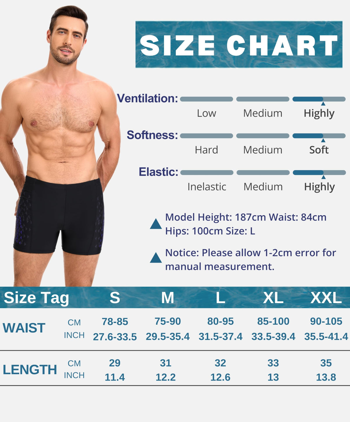 AMZSPORT Men's Short Swim Trunks Quick-Dry Beach Shorts Mesh Lining