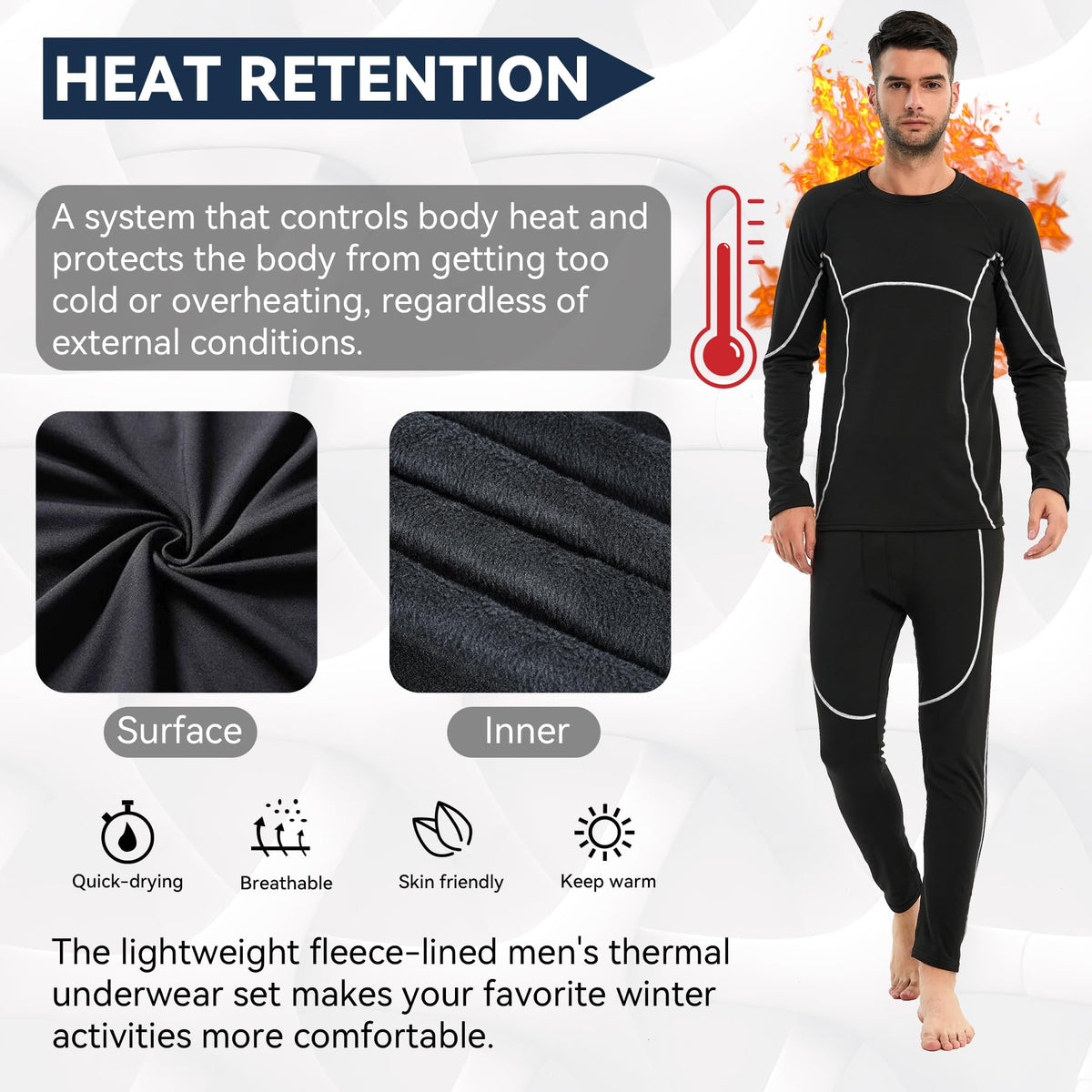 AMZSPORT Men's Warm Thermal Underwear Set, Base Layer