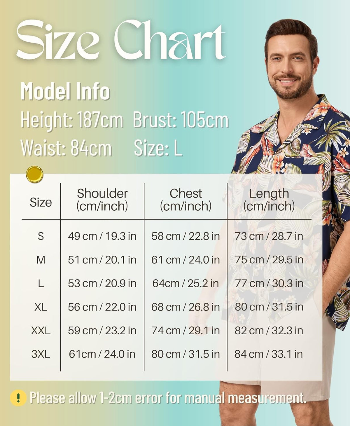 AMZSPORT Men's Hawaiian Shirt, Short Sleeve Summer Beach Shirt