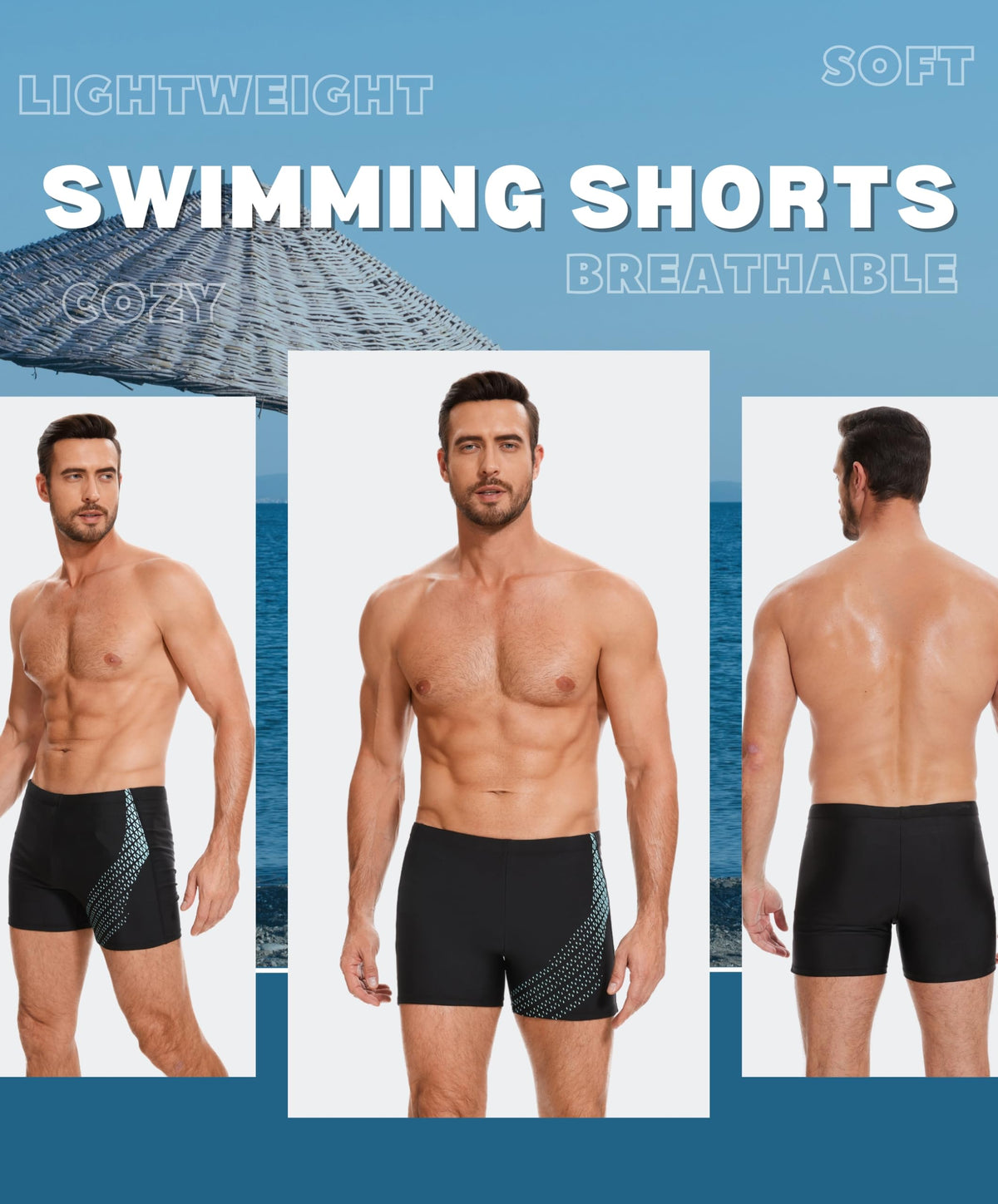 AMZSPORT Men's Tight-Fit Swim Trunks, Water Sports Swimwear